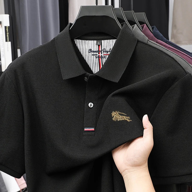 100% Pure Cotton Men's New Polo T-shirt Comfortable Breathable Cool Business Leisure Multi-scene Short Sleeve High-end Embroider