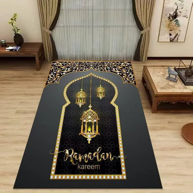Islamic Prayer Mat Traditional Gold Floral Border Carpet Rug Muslim Worship Prayer Rug Home Decoration Carpets for Bed Room