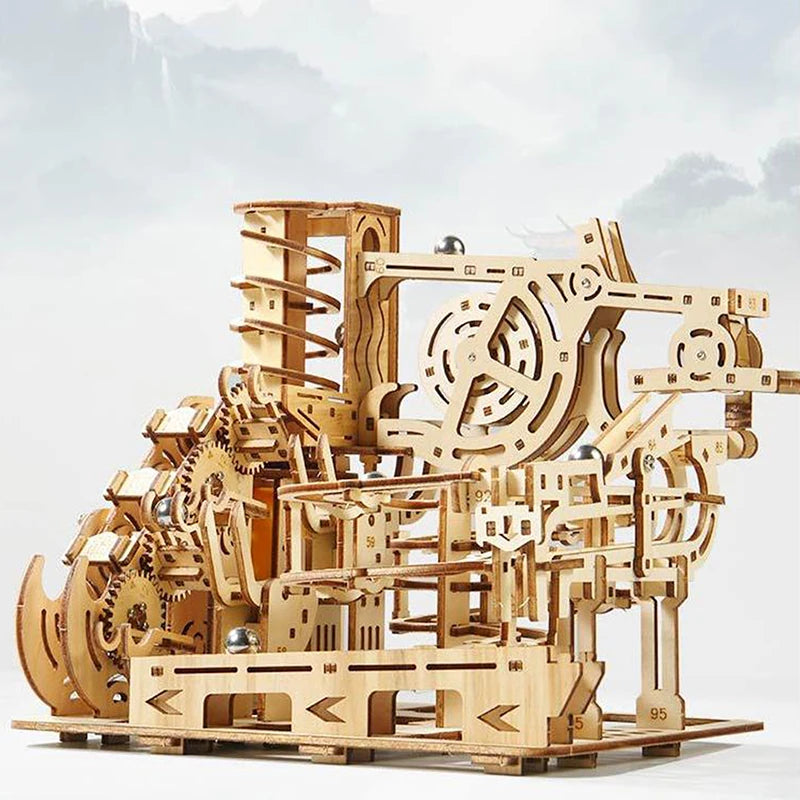 Electric Catapult Marble Run Kit with Spiral Plank Road Puzzles, Mechanical Assembly Model, Ideal Gift for Kids