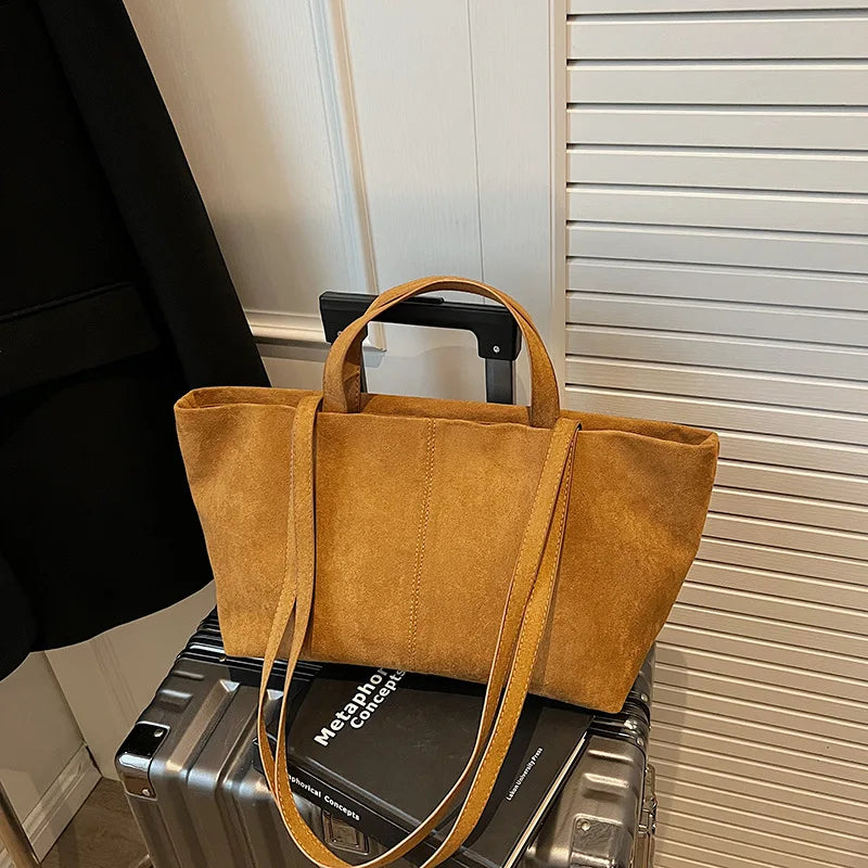 Large Capacity Tote Women Bag Retro Faux Suede Shoulder Bag Quitting Designer Bags for Women Handbag Commuting Shopper Purses