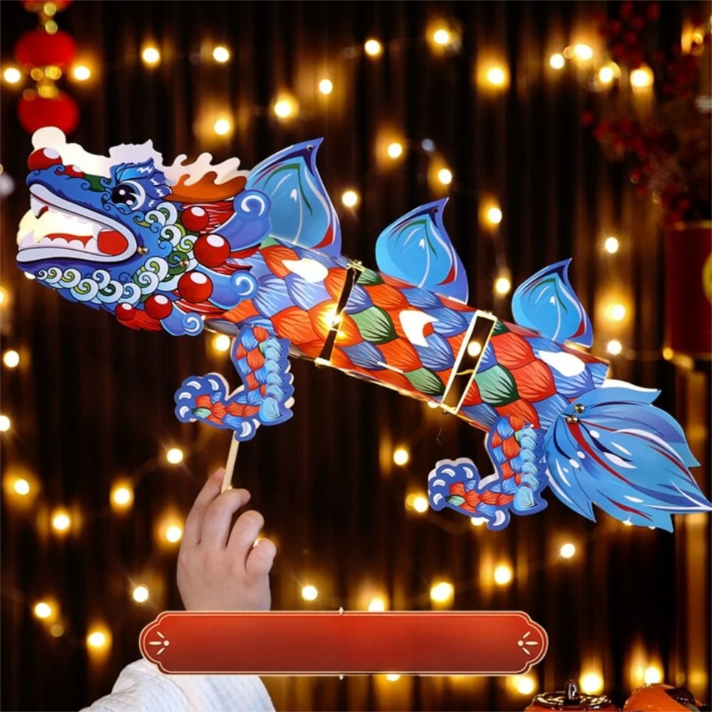 Luminous Mid-Autumn Dragon Dance Lantern DIY Craft Cartoon Chinese Style Dragon Lamp Festival Creativity Handheld Dragon Lantern