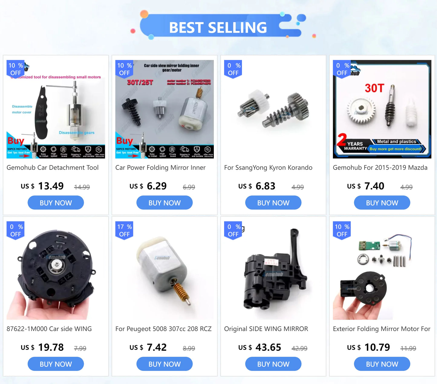 Gemohub Car Door Side Mirror Folding Motor Gear metal plastics For Chevrolet Lacetti Excelle Optra Nubira repair kits Auto parts