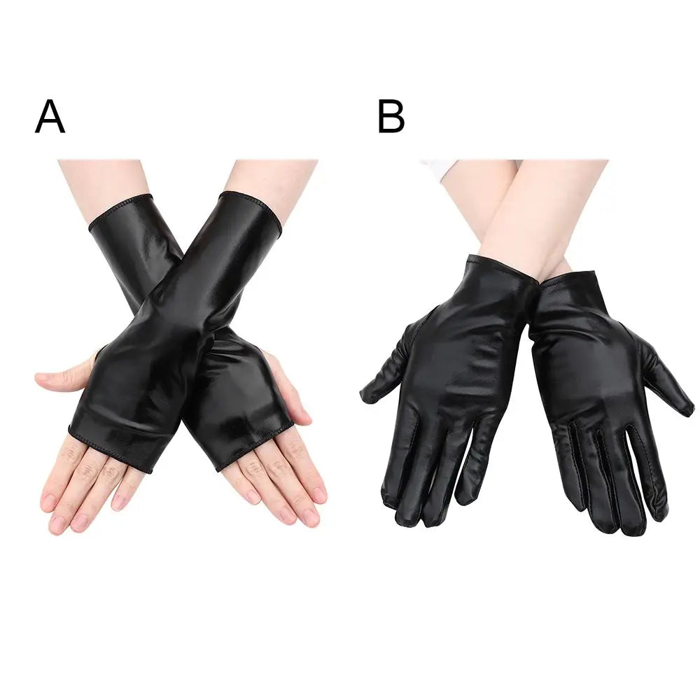 Men Women PU Mittens Gothic Punk Leather Gloves Black Gloves Dress Up Halloween Cosplay Hip-Hop Dance