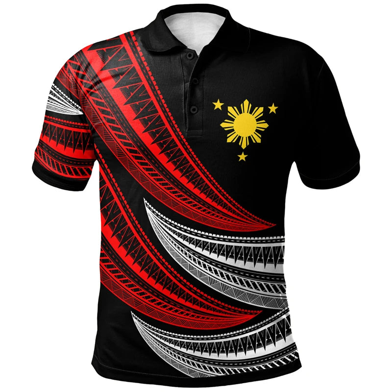 Vintage 3D Philippines Tribal Polynesian Patterns Print Polo Shirt Proud To Be Philippines Graphic Polo Shirts For Men Polo Tops