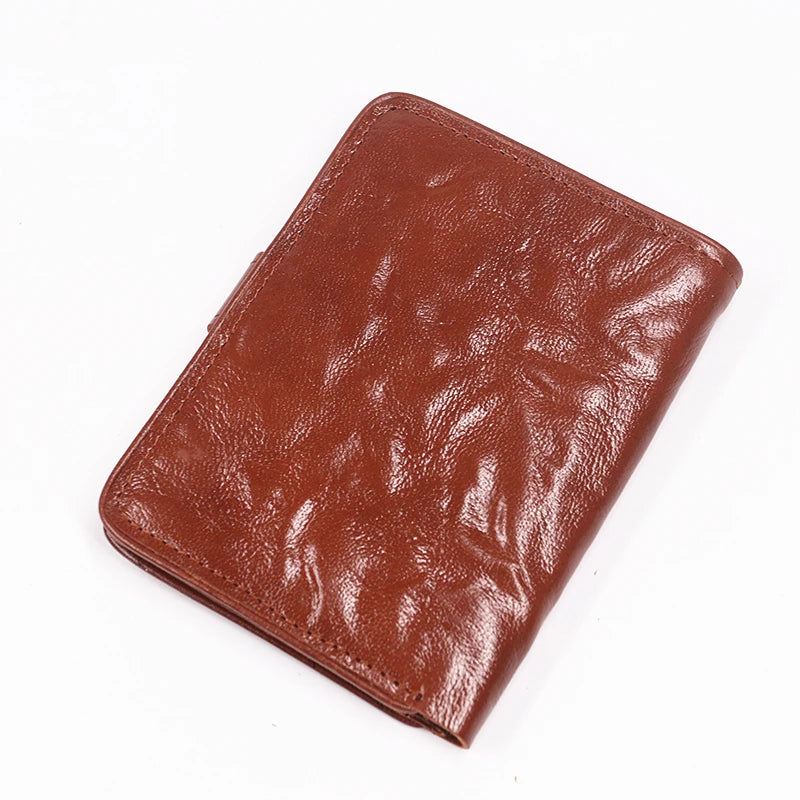 Genuine Leather Wallet For Men Vintage Real Cowhide Wrinkled Short Bifold Slim Thin Hasp Men's Wallets Purse Credit Card Holder