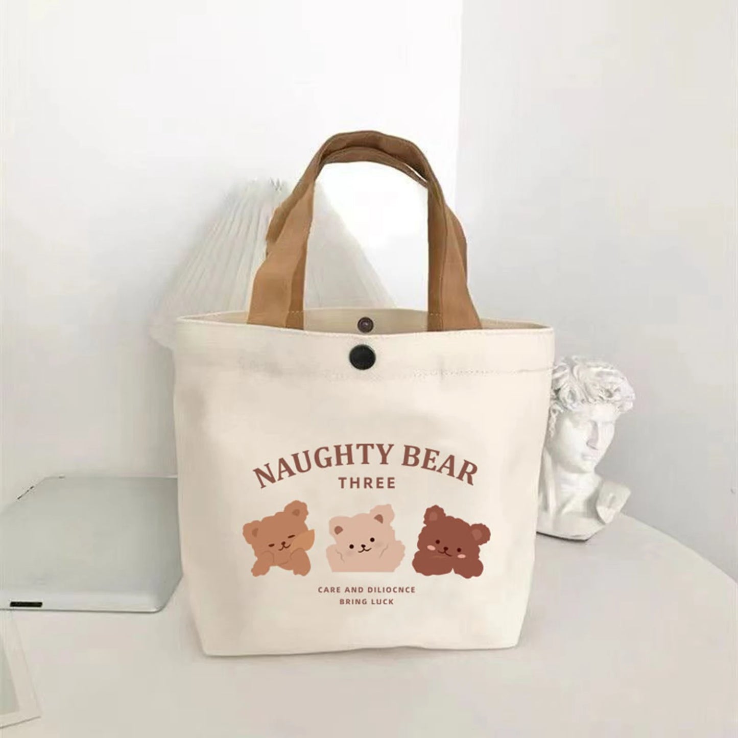 Canvas Tote Bag for School Cartoon pattern Lunch Box Student Handbag Durable Lunch Carrier Pouch Women Men 27*22cm