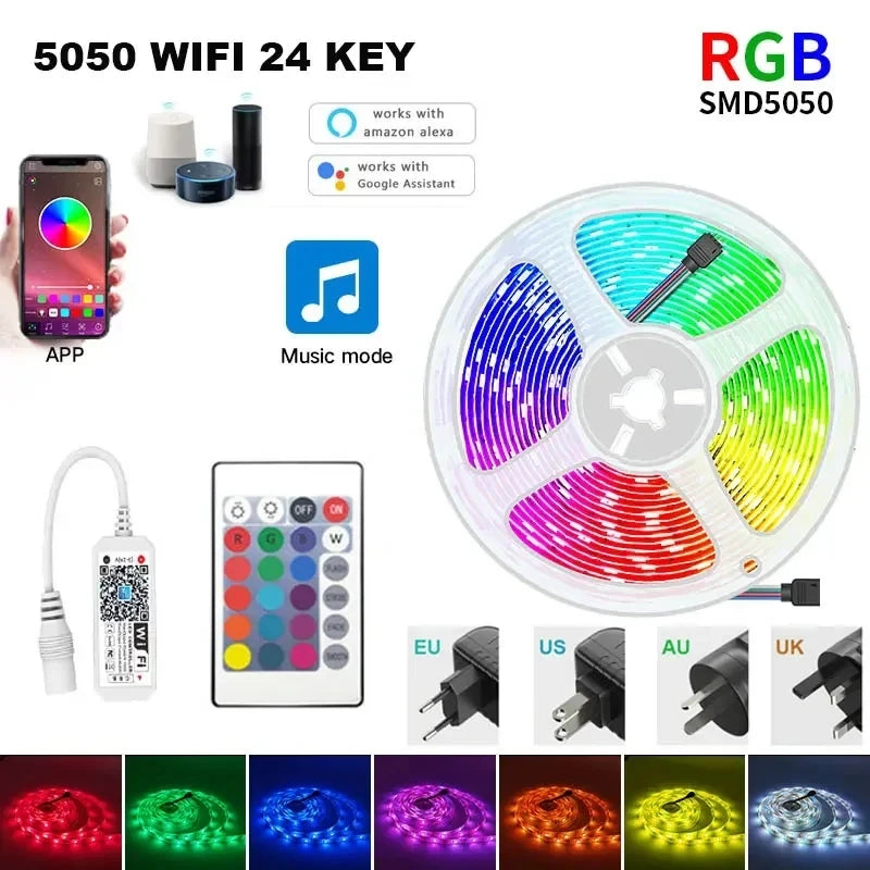 Led Strip 5 15 Meter 20M Led Strip Light Waterproof Rgb 12V 5050 2835 Ir Wifi Bluetooth Self-Adhesive Led Band Led Room Light
