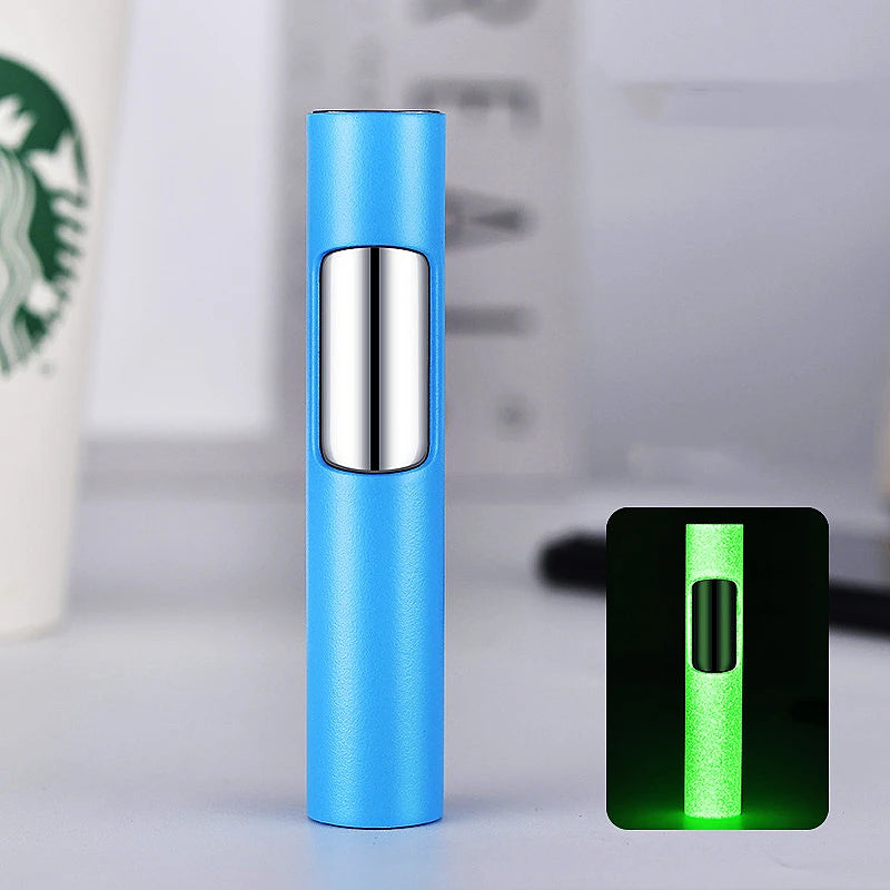 Luminous Lighter Butane Gas Lighter Straight Jet Blue Flame Glowing Lighters Smoking Lighter Cigar Accessories Men's Gift