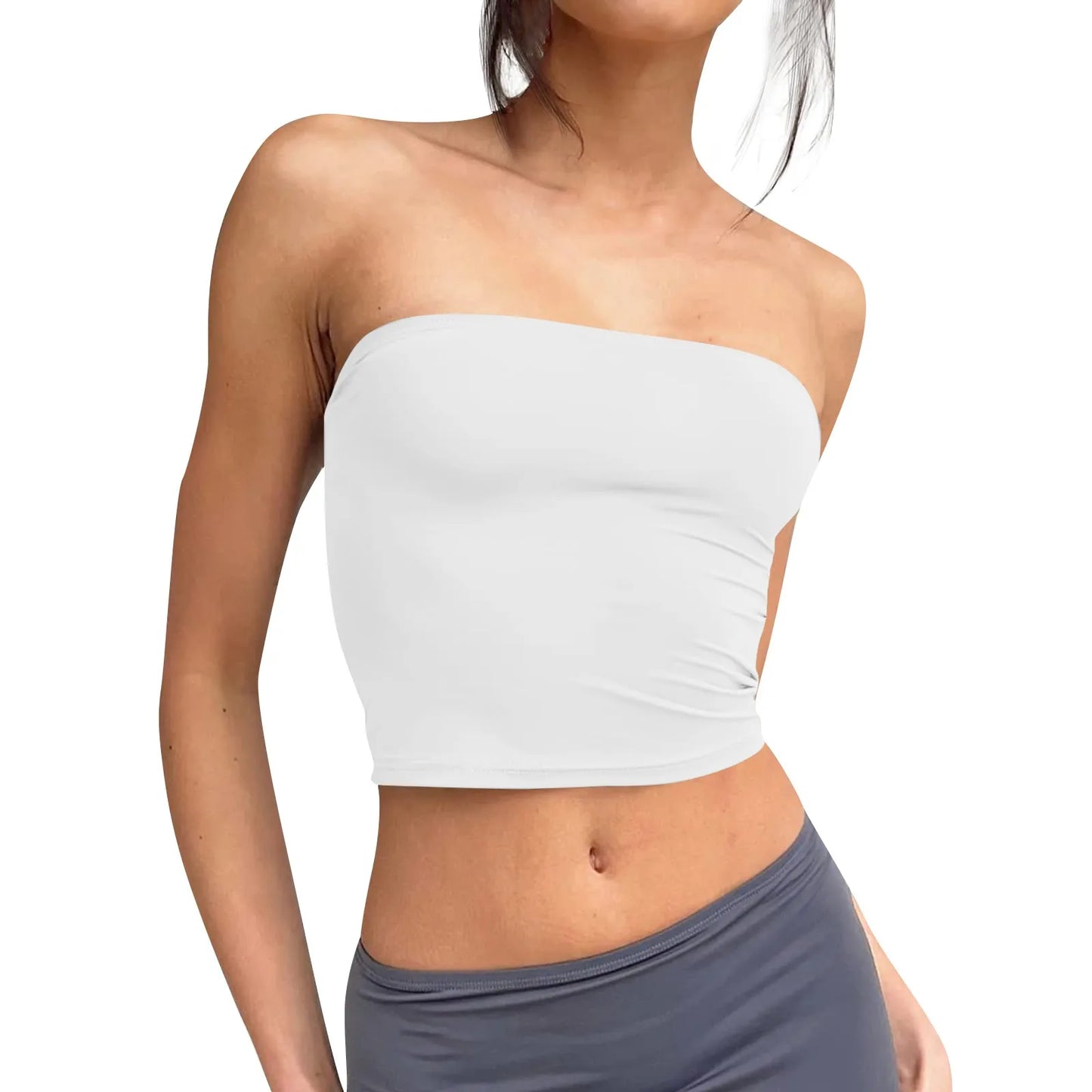 Women's Sexy Fashiopn Tube Tops Strapless Crop Tops Basic Backless Sleeveless Bandeau Cute Summer Outfits Sexy Solid Tops