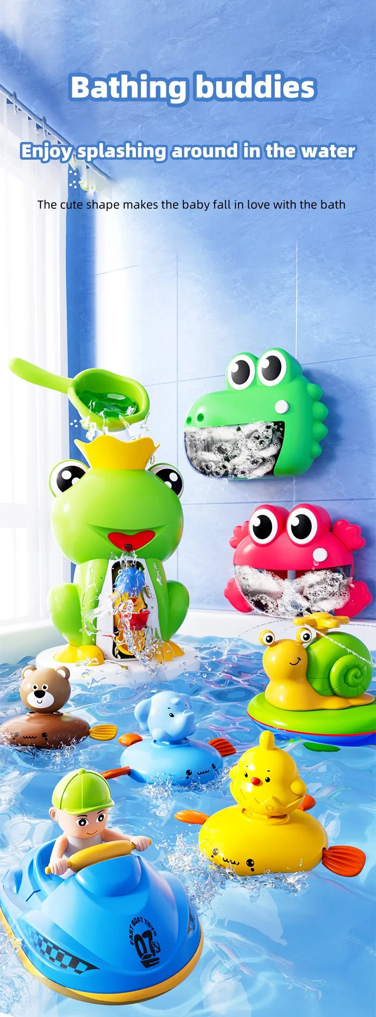 Baby Bath Toys, Children Playing In Water, Frog Water Wheel, Bathroom Bath, Bath Fun Toys
