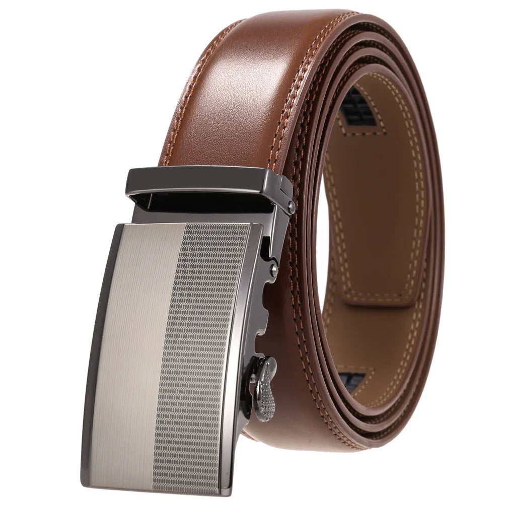 Men's Genuine Leather Belt Fashion Automatic Buckle Belt for Popular Business High Quality Male Belt Brown