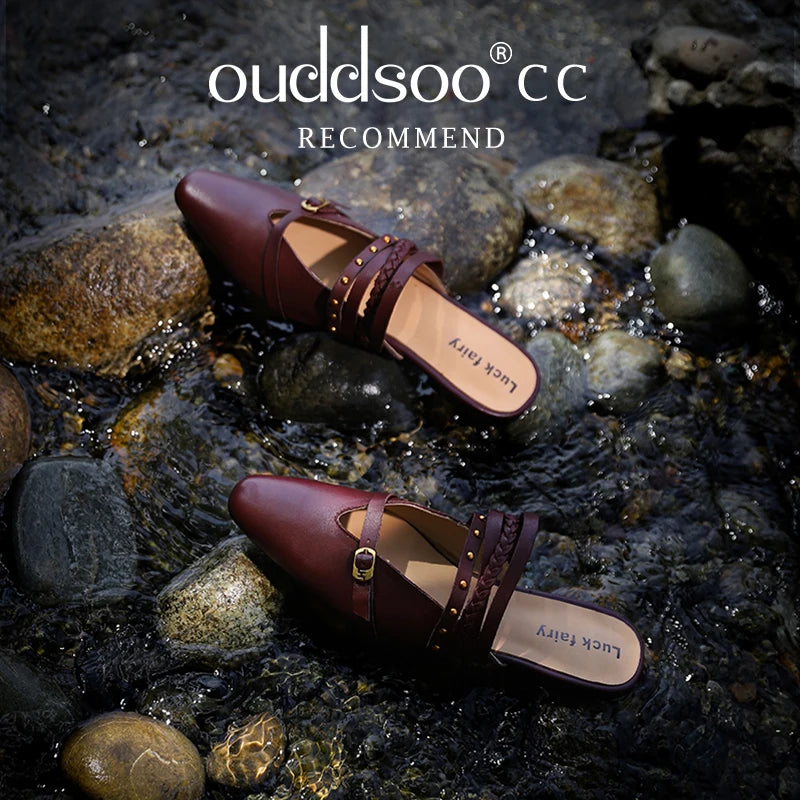 Ods Footwear Designer Rivet Women Flats Slippers Shoes Mules Female Slides Fashion Pointed Toe Ladies Flats Slippers Sandals 40