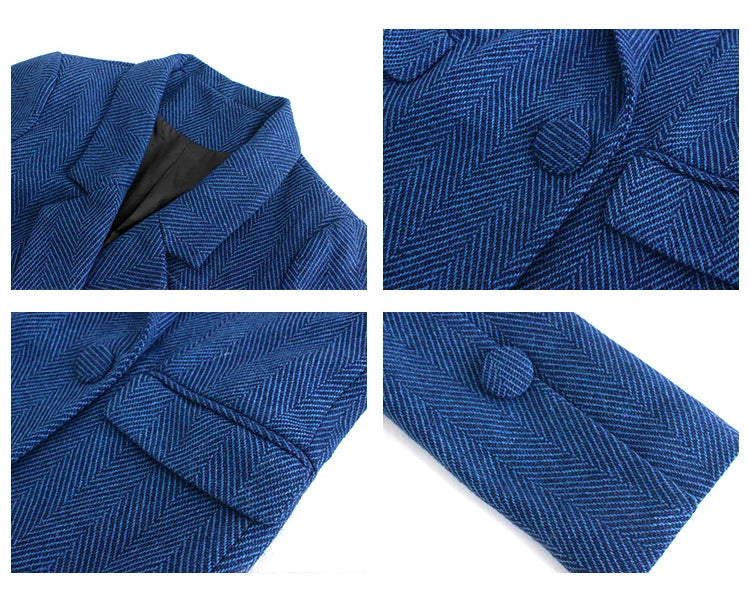 New Woolen Coat Women Elegant Thick Blue Suit Blazer Jacket 2024 Autumn Winter Office Lady Outwear Female Fashion