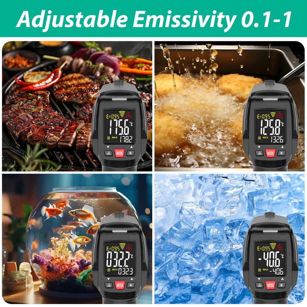 MASTFUYI 13 Point Infrared Positioning Thermometer -50°C~580°C Laser Digital Thermometer Color LCD Pyrometer Ambient Recorder