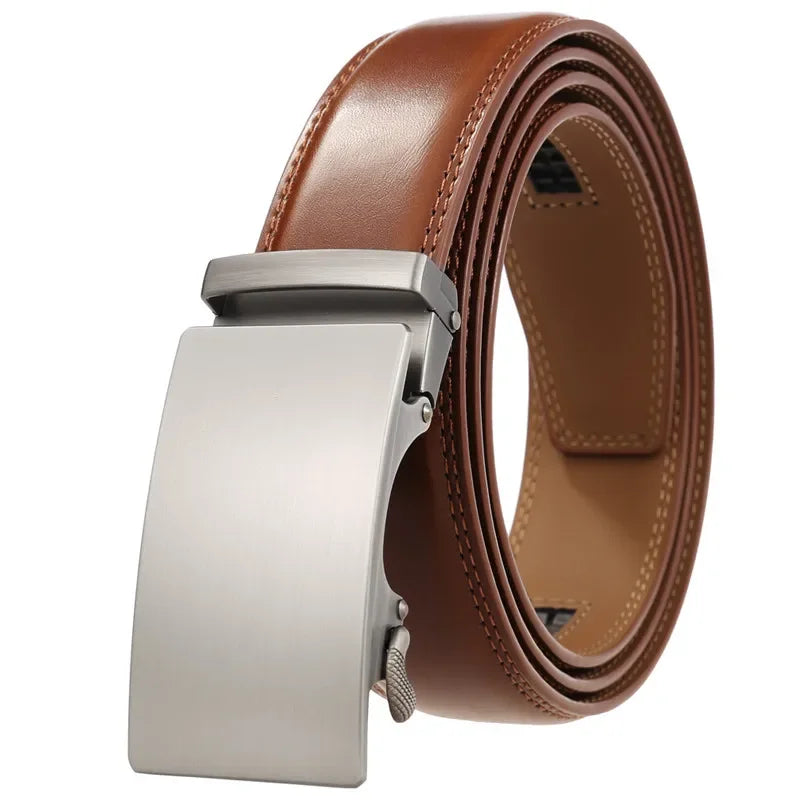Men's Genuine Leather Belt Fashion Automatic Buckle Belt for Popular Business High Quality Male Belt Brown