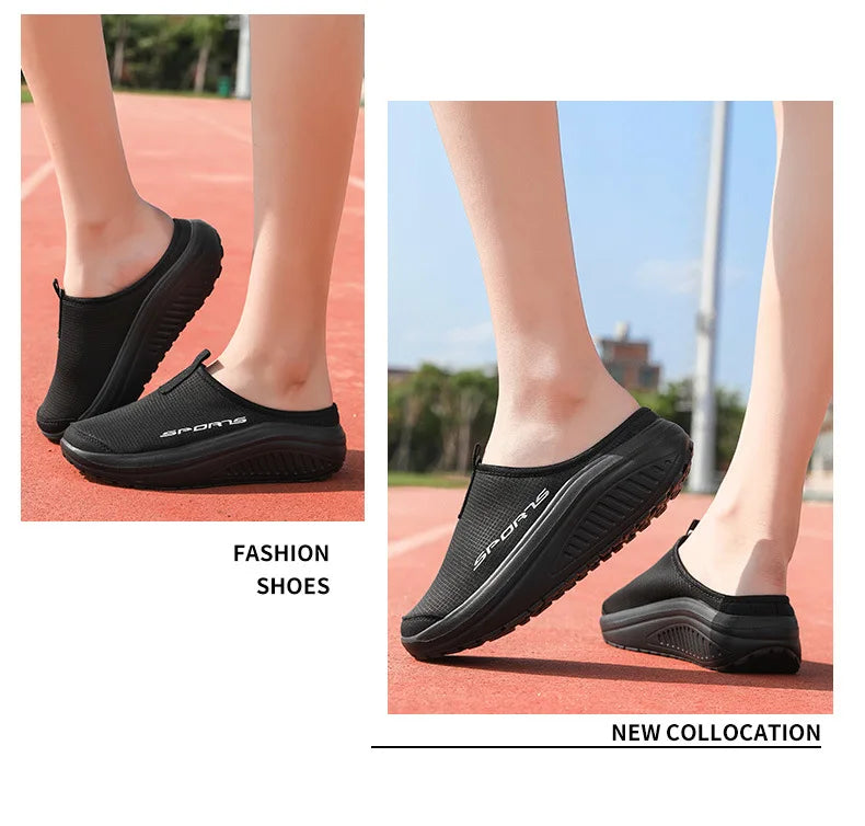 Ladies' Half Dragged Thick Soled Shoes Are Casual Lightweight and Breathable Increasing The Height for Lazy People To Step On