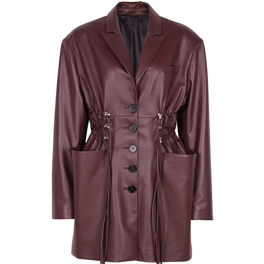 YOLOAgain Women's Leather Jacket Genuine Sheepskin Coat Single Breasted