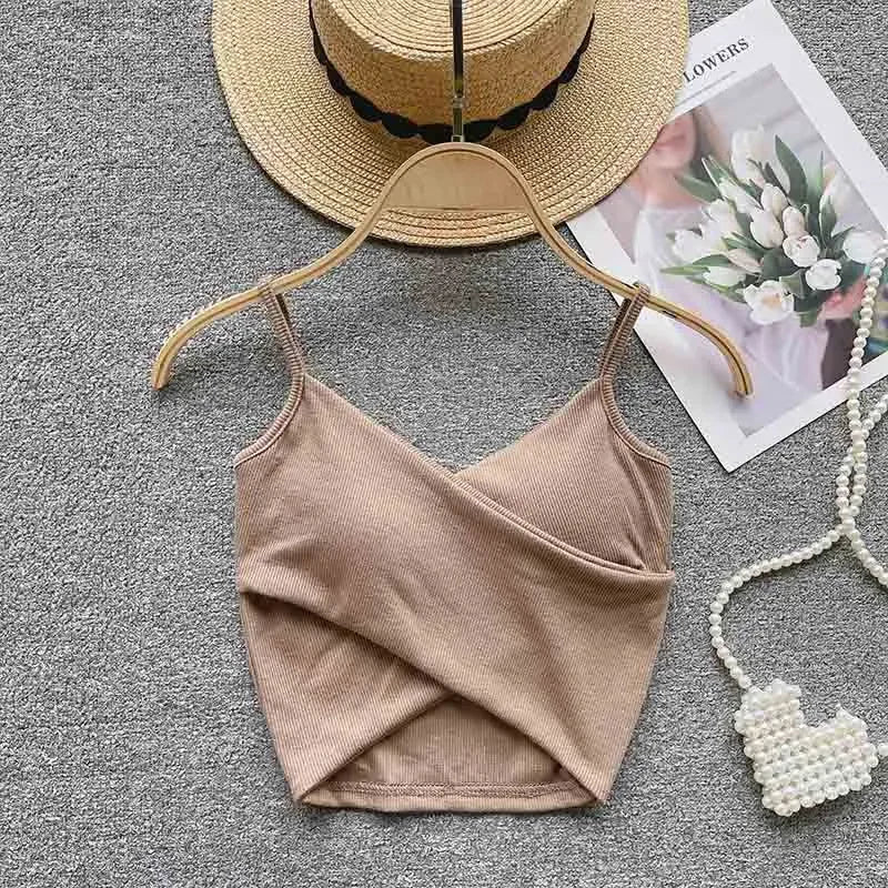 Summer Women's Ribbed Slimming Tank Top Built-in Bra Super Stretch Cross Back Bralette Sexy Layering Camisole Daily Topks