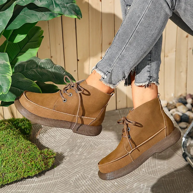 2026 New Style Fashion Women's Boots Thick-soled Non-slip Natural Leather Soft Luxury Single Short Boots Wide Barefoot Shoes