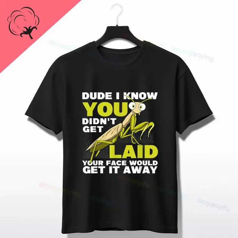 Praying Mantis Insects Bug Love Praying Mantis- Retro T-Shirt 100% Cotton Short Sleeve O-neck Tee Humor Style Design Casual Wear