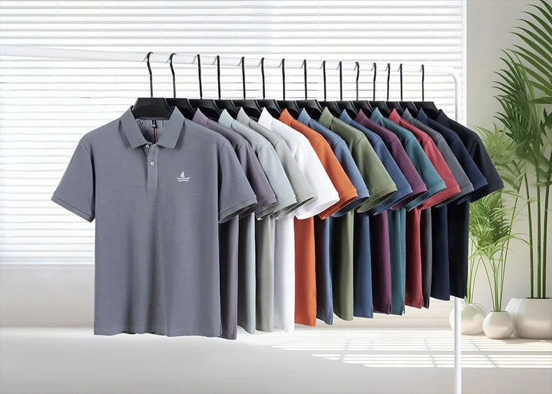 100% pure cotton men short sleeve polo shirt fashion exquisite sailboat embroidery summer comfort business casual lapel T-shirt