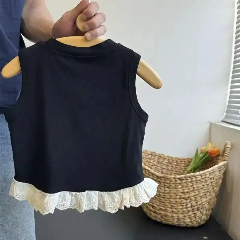 Baby Summer Clothes ,Children's Clothing Set Bow Black Sleeveless Vest Top+Pants Two-Piece Outfit Suits Casual Girls Clothes