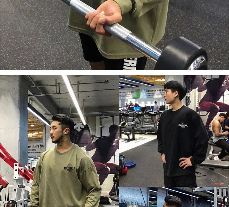 Men's Cotton Casual Long Sleeve T-shirt Man Gym Fitness Sweatshirt O-Neck Running Training Tops Male Workout Clothing Undershirt