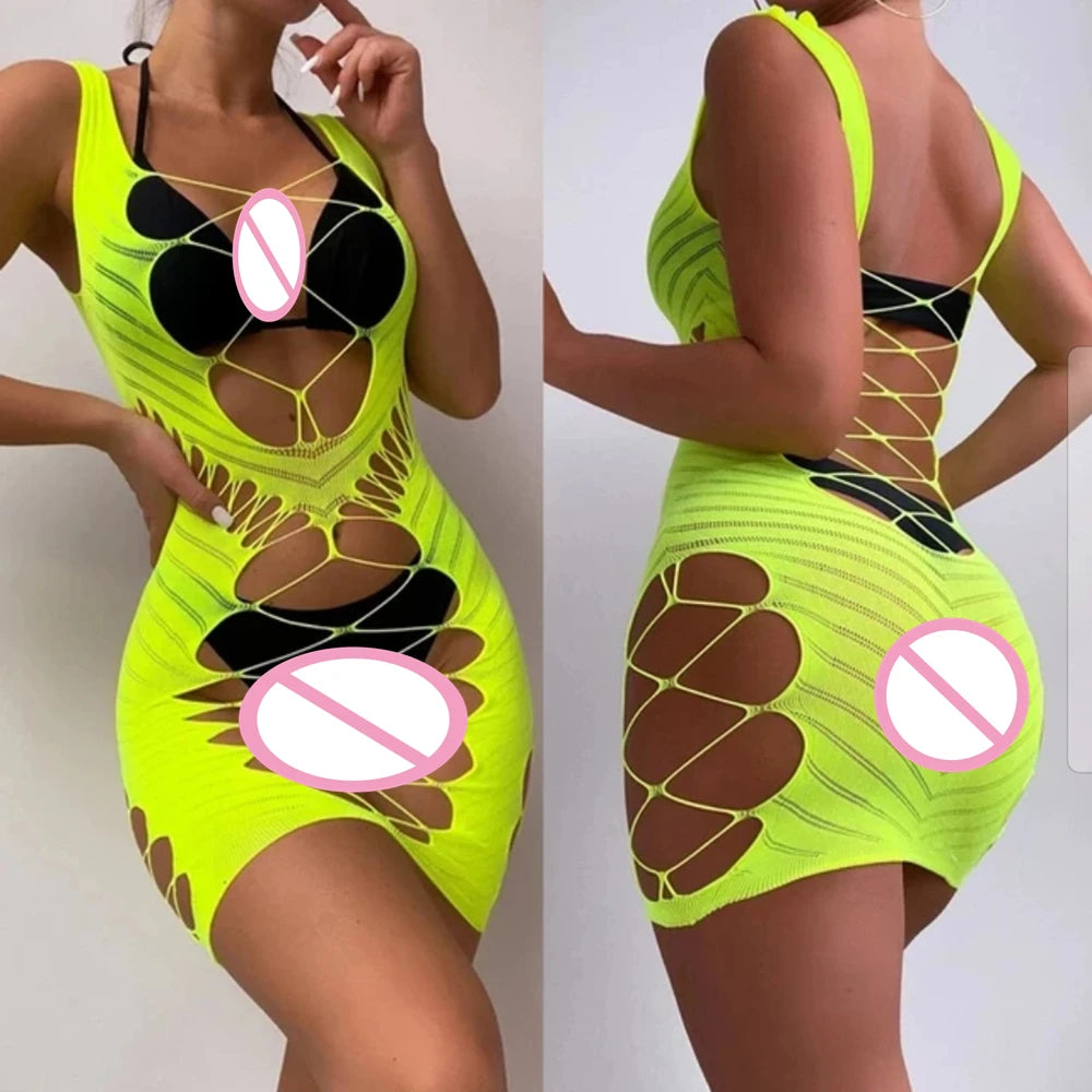 Lingerie Babydoll Mini Dress Lady Lenceria Chemises Sexy Bodysuit Mesh Body Stocking Temptation Intimate Beach Nightwear Dress