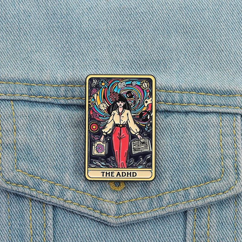 The ADHD Tarot Cards Enamel Pin Autism Mental Health Metal Brooch Lapel Backpack Badge Jewelry Accessories Gift For Friends