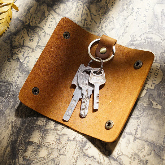 Genuine Leather Key Holder Small Home Keys Storage Bag Minimalist Key Ring Pouch Cow Leather Personalized Key Organizer Wallet