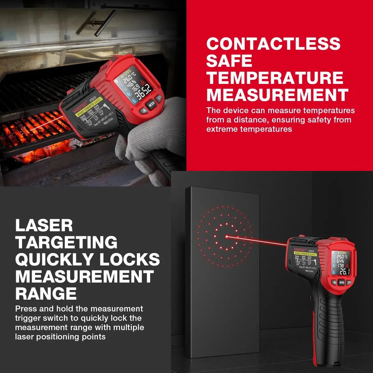 HABOTEST HT651D Infrared Thermometer Laser Temperature Meter -50-800℃ Non-contact Industrial Infrared Laser Temperature Meter