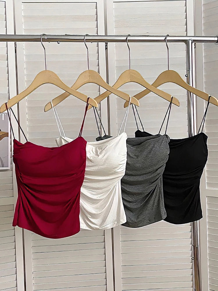 Top Sexy Summer Tank Top Women Spaghetti Strap Sleeveless Vest Camisole Party Bra Tops Club Outfits Skinny Black Crop Top