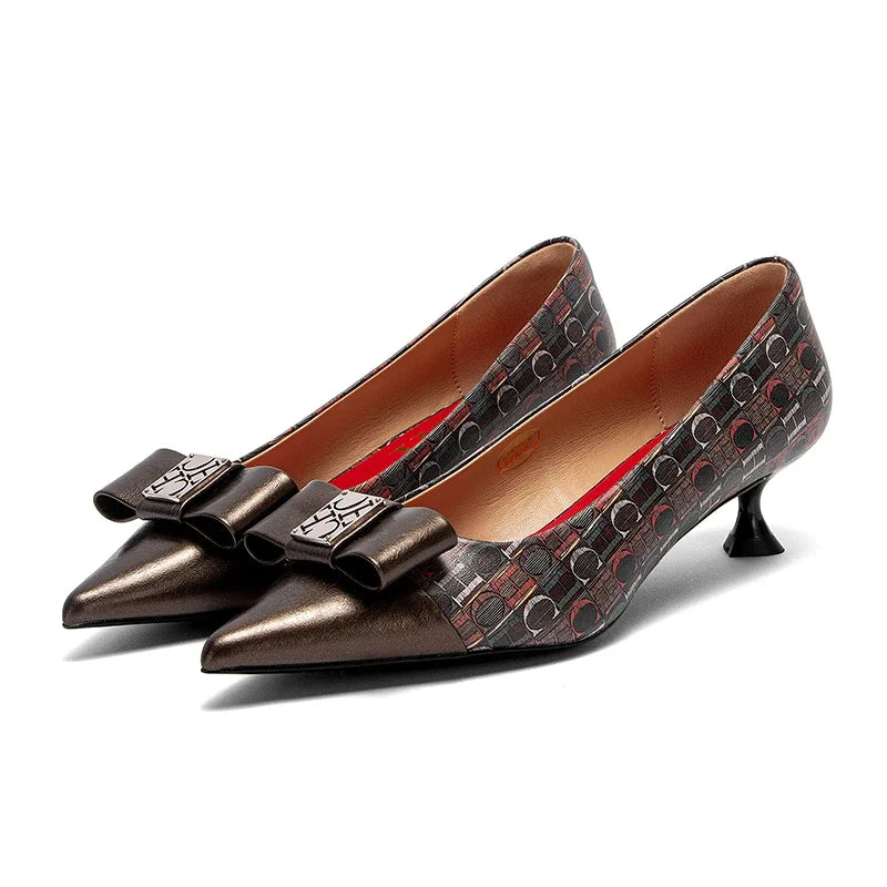 Women's Heeled Shoes Elegant Fashion Female Commuting Low Heeled Shoes British Style Patchwork Design Lady Pointed Shoes