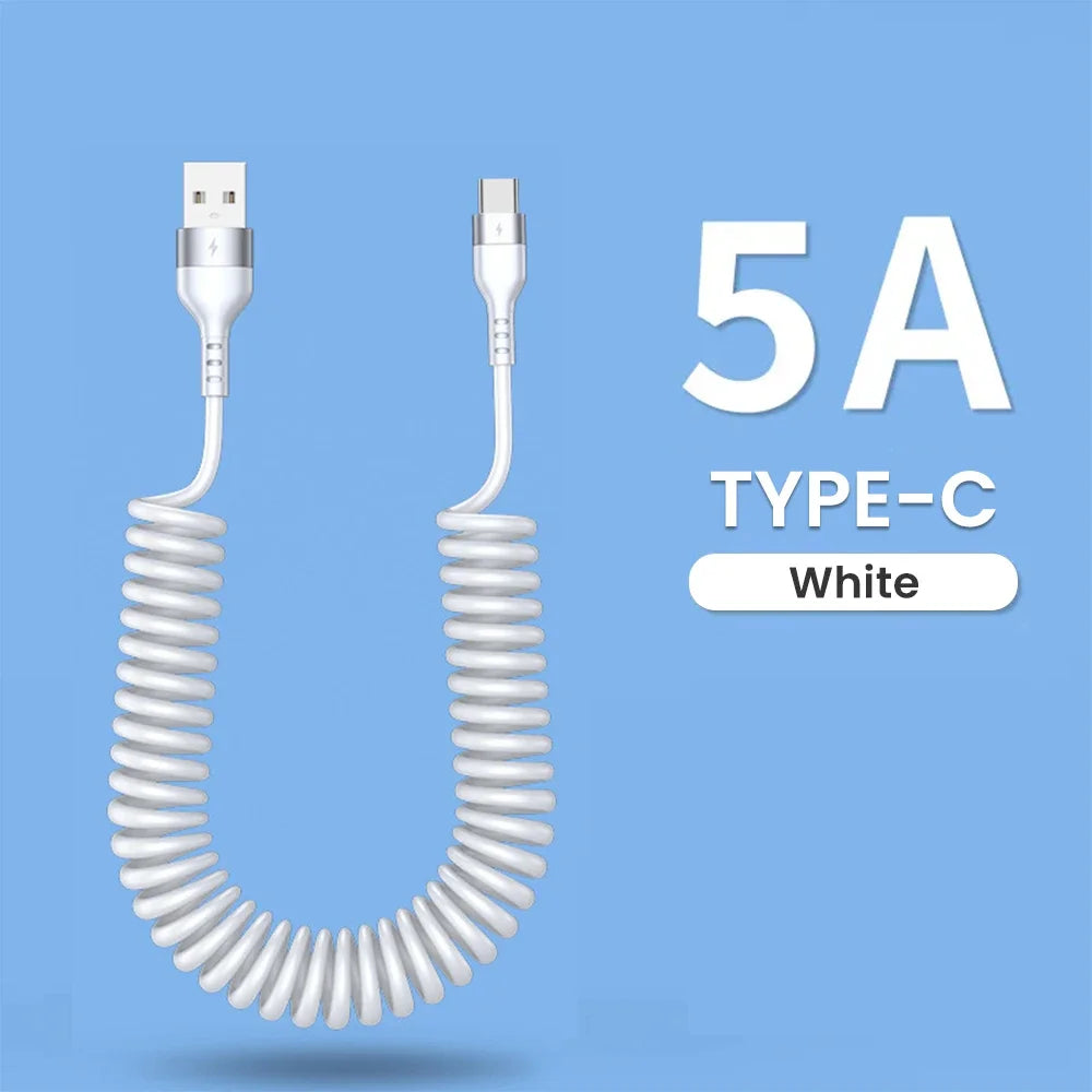 5A Fast Charging Spring Data Cable Retractable USB C To Type C Cable for Huawei Xiaomi Redmi Phone Charger USB Type C Cable