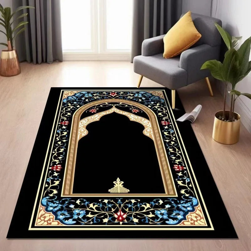 Islamic Prayer Mat Traditional Gold Floral Border Carpet Rug Muslim Worship Prayer Rug Home Decoration Carpets for Bed Room