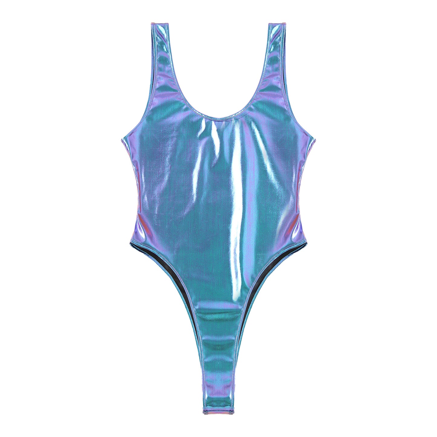 Mens Glossy Bodysuit Fashion One-piece Swimsuit Sleeveless High Cut Wetlook Faux Leather Stretch Leotard Unitard Bathing Suit