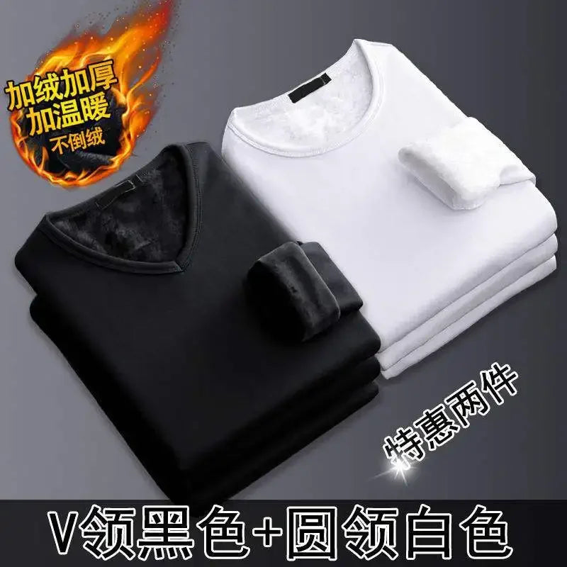 Thermal Underwear Shirt Men V Neck Fleece Sport Tops Autumn Thermo Clothing Comfortable Warm Long-Sleeved 5XL