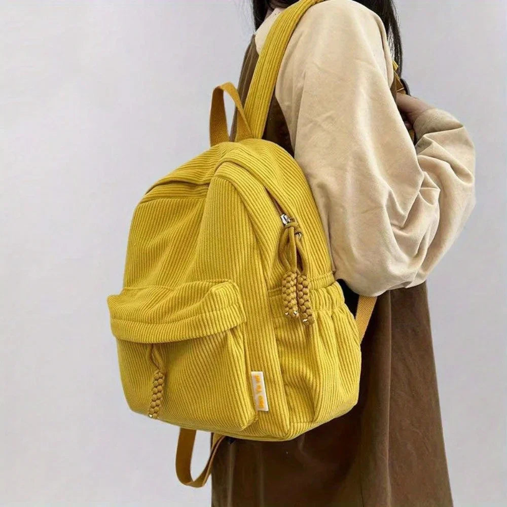 Backpack Solid Color Corduroy Backpack Handbag Rucksack Small School Bags Commuting Simple Student Book Bags Autumn Winter