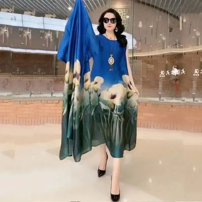 High Atmospheric Elegant Silk Dress Two-piece set 2024 Summer New Westernized Mulberry Silk Large Size Temperament Long Set Skir