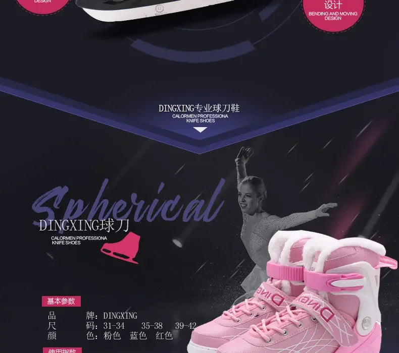 Adjustable Size Speed Skating Shoes Thermal Stretchable Ice Skates Ski Shoes Thicken with Ice Blade for Kids Adult Men And Women