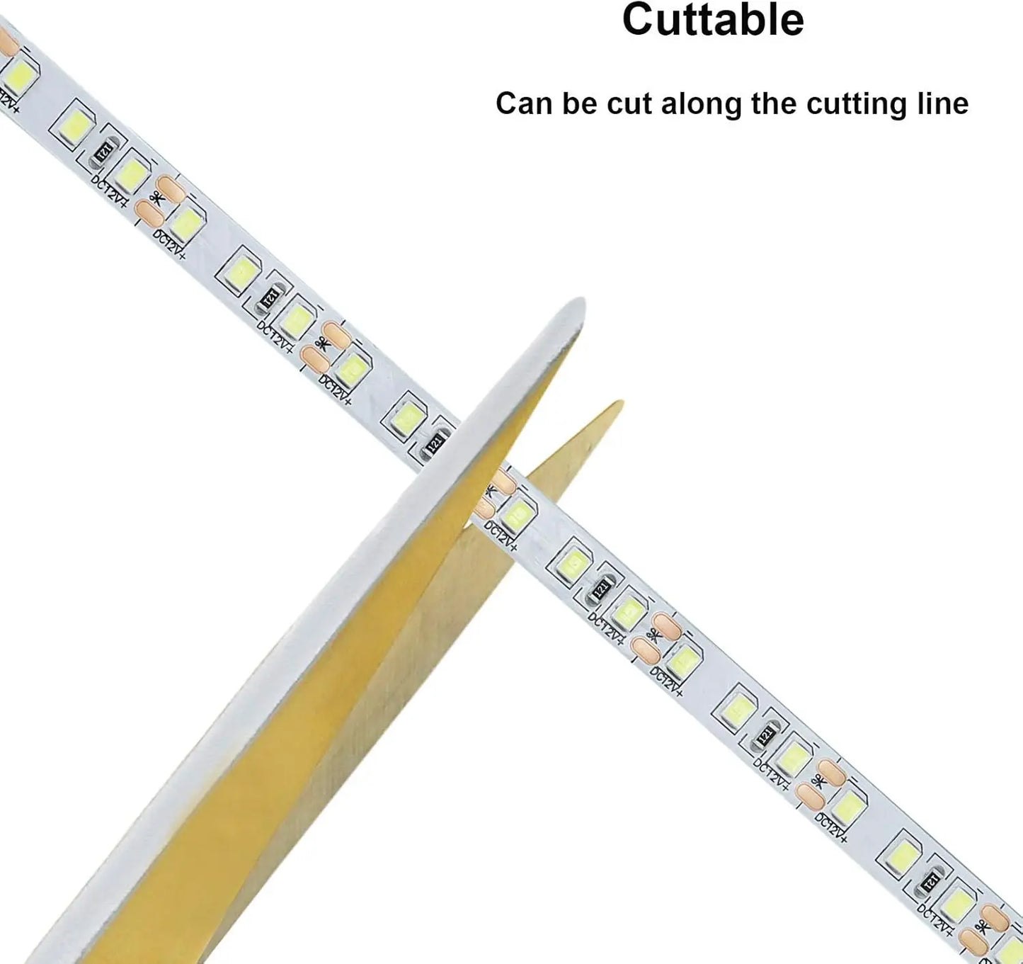 2Pcs 16.4Ft/5M 12V 600 Led Strips with Dc Connector, 8mm Wide, 6500K White Light Led Strip, Self-Adhesive, Cuttable Led Strip for Indoor Bedroom Kitchen Cabinet Lighting, Shopping Mall, Hotel, Office Under-Cabinet Lighting, B