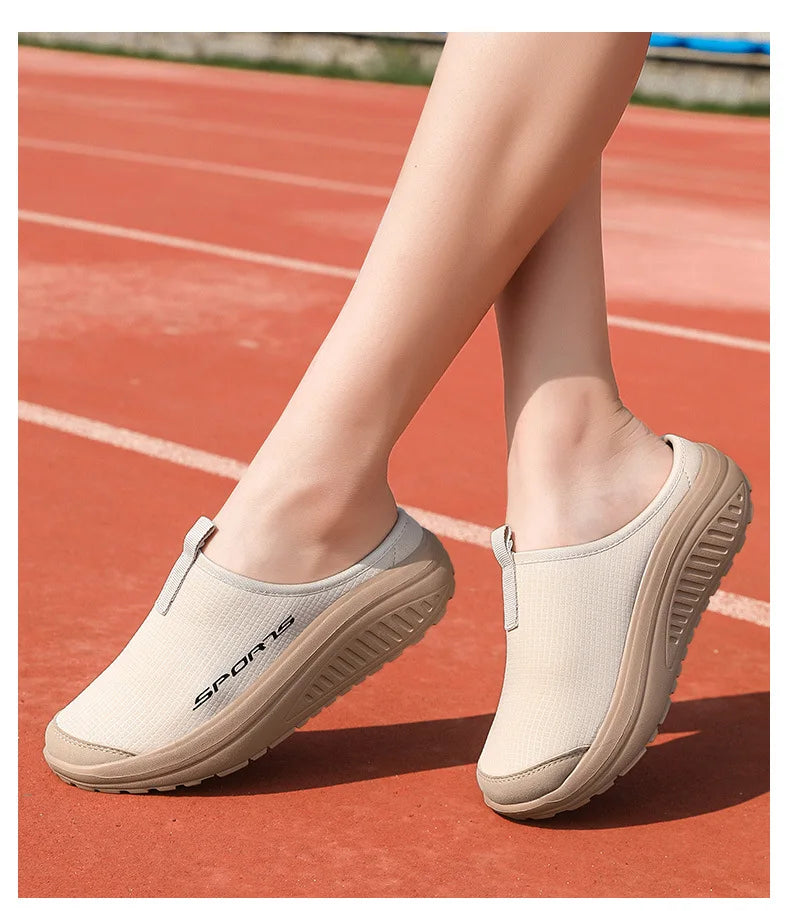 Ladies' Half Dragged Thick Soled Shoes Are Casual Lightweight and Breathable Increasing The Height for Lazy People To Step On