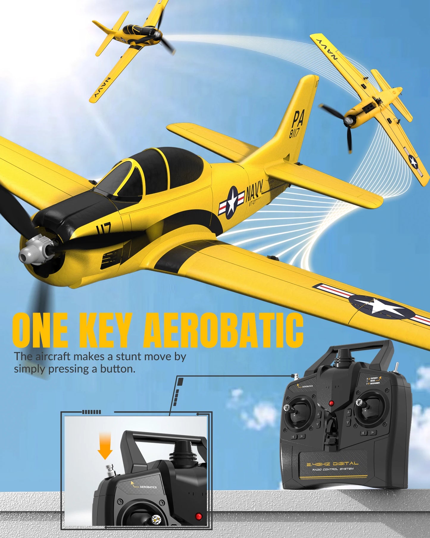 VOLANTEXRC T28 Trojan RC Plane 2.4G 4CH EPP Foam RC Warbird Fighter with Xpilot Self Righting One Key Aerobatic RC Airplane