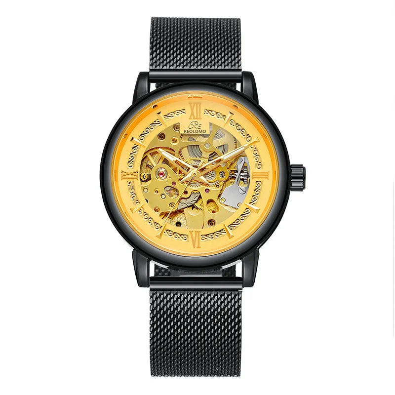 Men's automatic mechanical watch, European and American fashion hollow mechanical watch, woven mesh belt men's watch