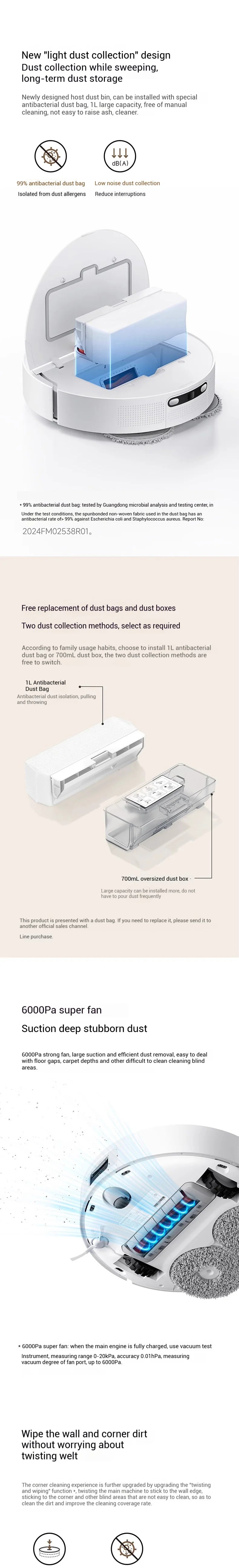 【Xiaomi】 Robot Vacuum H40, 10,000 Pa Powerful Aspiration, Ultra-Accurate Cleaning with Navigation LDS, 2-in-1: Vacuum and Wash