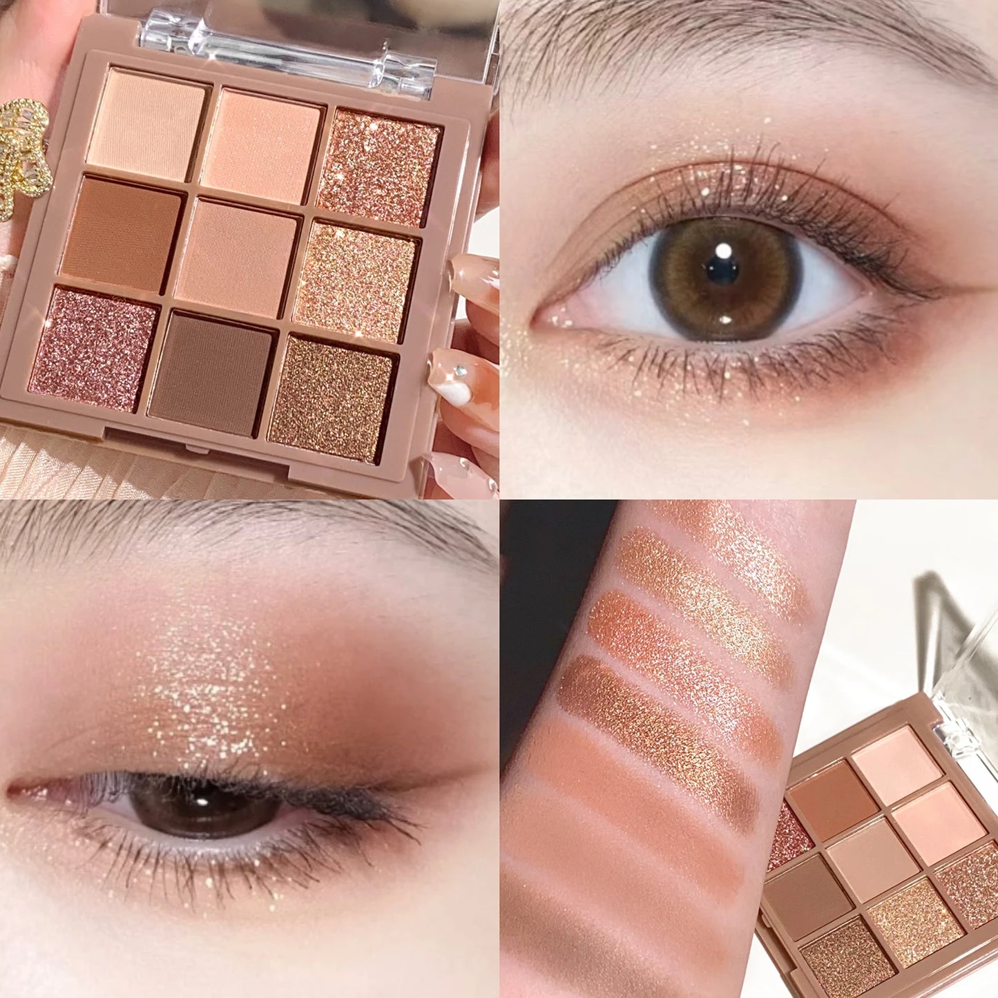 Milk tea nine-color eyeshadow palette, nine-grid eyeshadow with fine shimmer, shimmer and matte nude shades