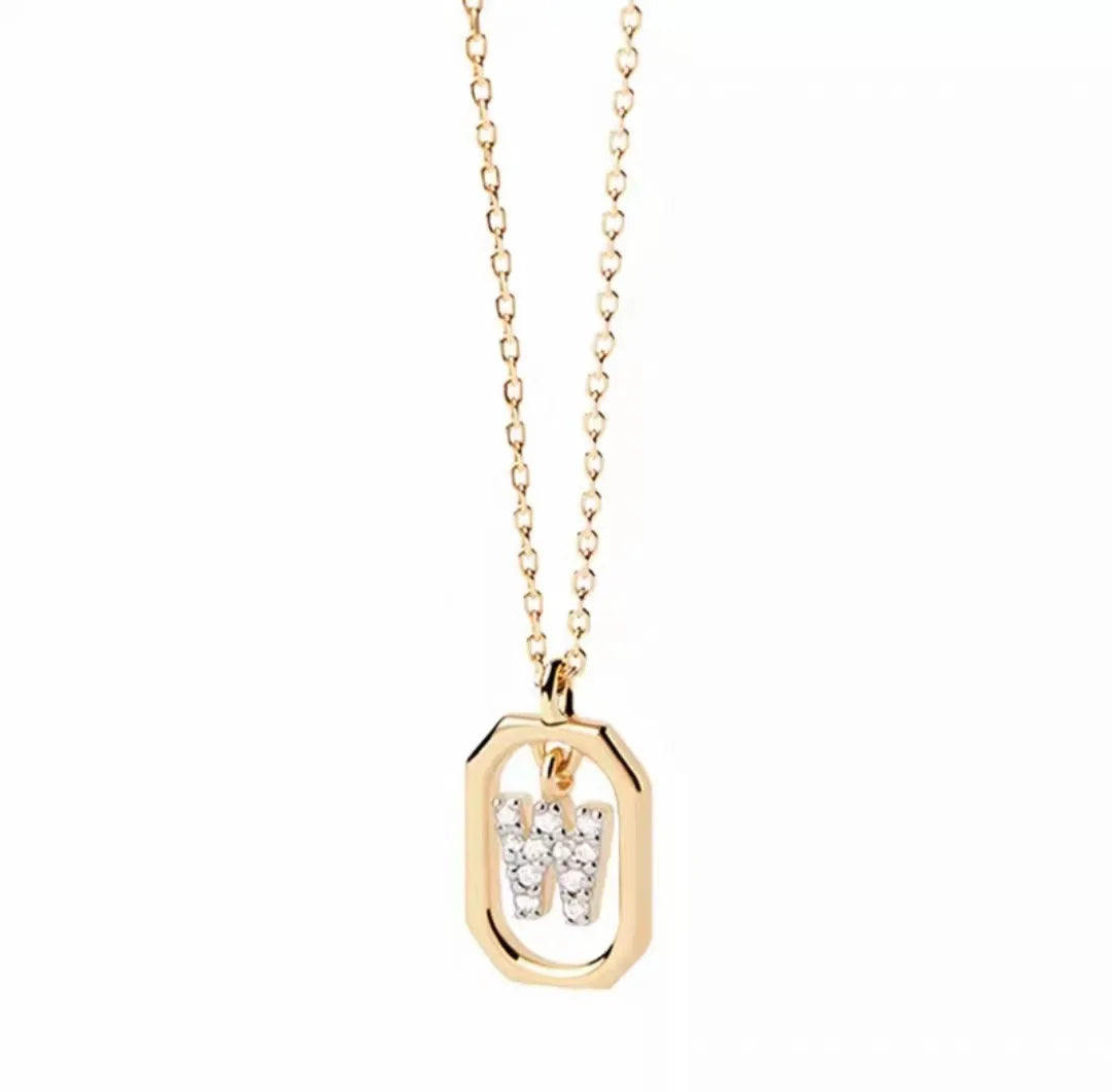925 Sterling Silver Letter Necklace with 26 English Letter Zircon Pendant Geometric Design Personalized Necklace Luxury Jewelry
