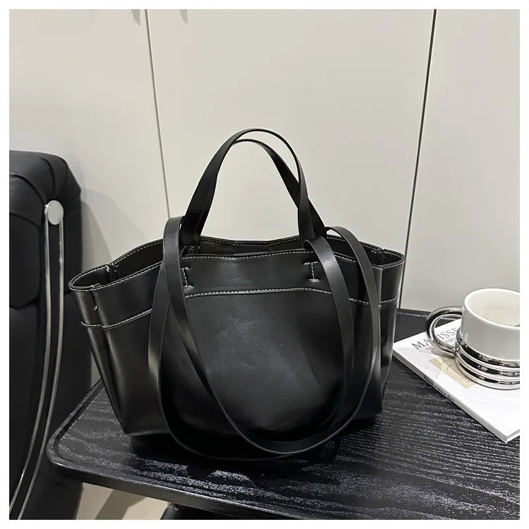 Women Tote Bag Underarm Bag Large Capacity PU Leather Shoulder Bags Vintage Solid Crossbody Bag Trendy Briefcase Bags with Purse