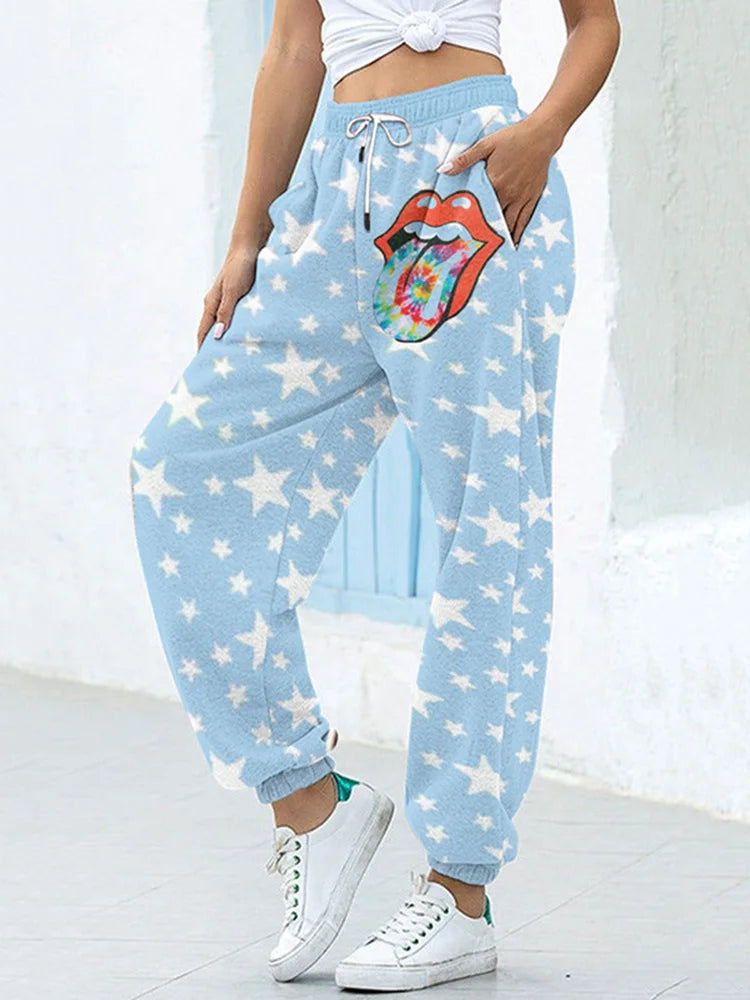 Sweatpants Pants For Women Summer Autumn 3D Print Bottom Pockets High Waist Sporty Gym Athletic Fit Jogger Female Trousers