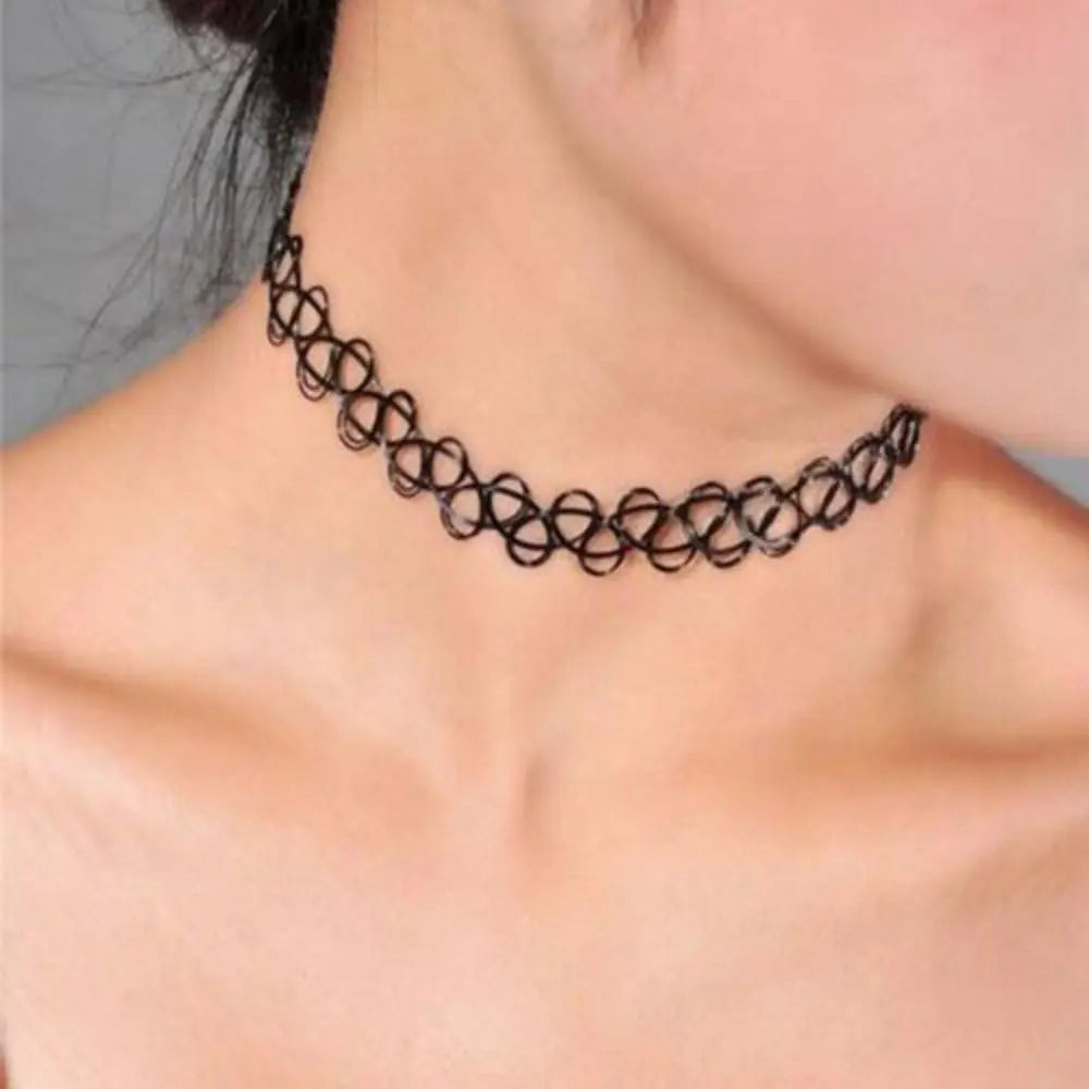 Tattoo Choker Necklace Braided Fish Thread Gothic Jewelry Women Vintage Elastic Neck Lace